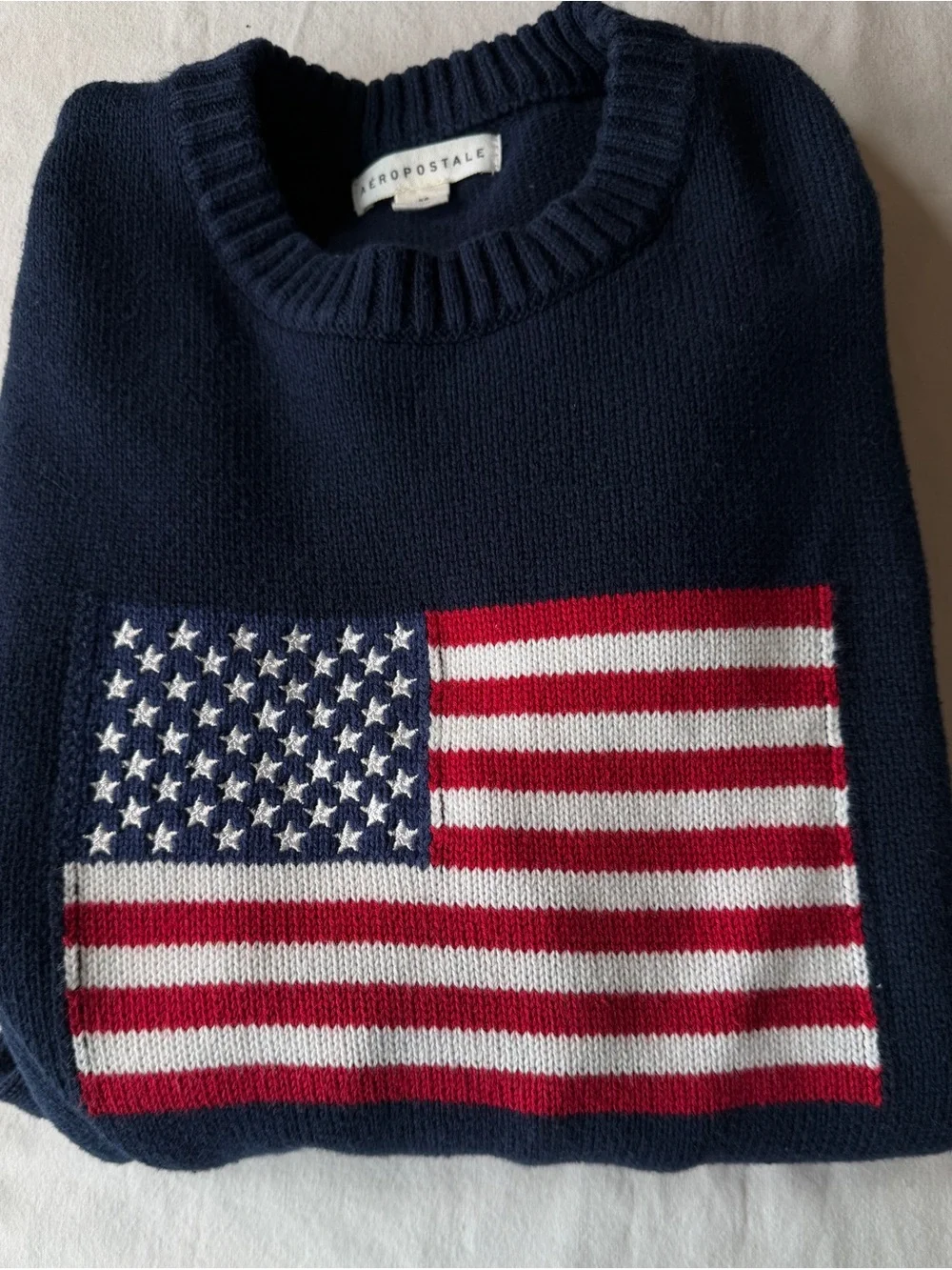 Aeropostale American Flag Oversized Sweater XS Navy Americana Preppy